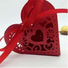 Candy Box Heart Shape Laser Cut Wedding Box With Ribbon Bow